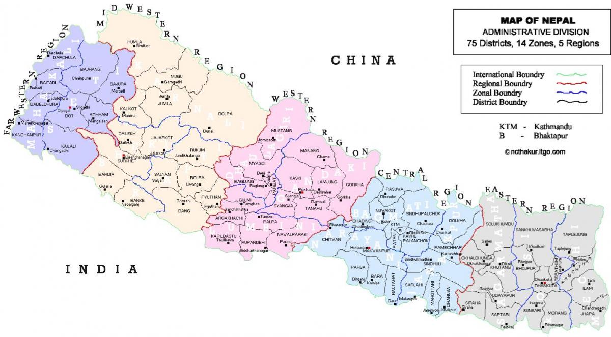 nepālas politiskā karte ar rajoni