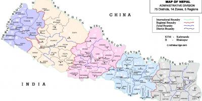Nepālas politiskā karte ar rajoni